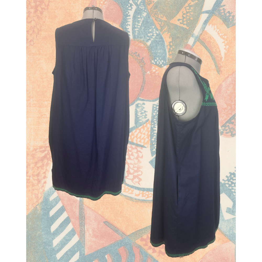J. Crew Factory Navy Dress with Green Embroidery - Picture 2 of 3